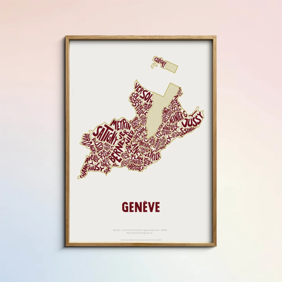 Typographic Illustration of the City of Geneva. Handdrawn and printed in high quality paper.