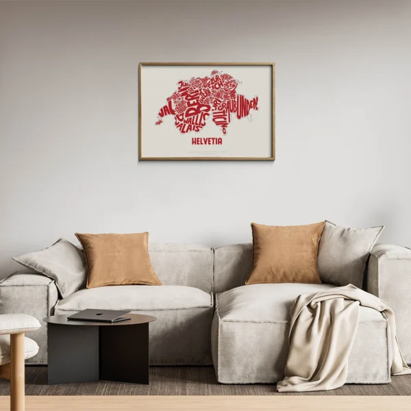 Typographic Illustration of Switzerland. Handdrawn and printed in high quality paper.