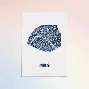 Typographic Illustration of Paris. Hand-drawn and printed on high-quality paper