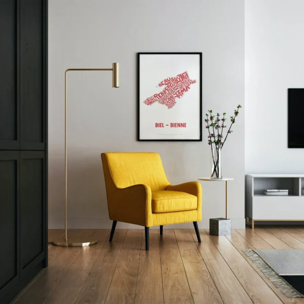 Typographic Illustration of Biel-Bienne. Hand-drawn and printed on high-quality paper