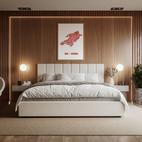 Typographic Illustration of Biel-Bienne. Hand-drawn and printed on high-quality paper