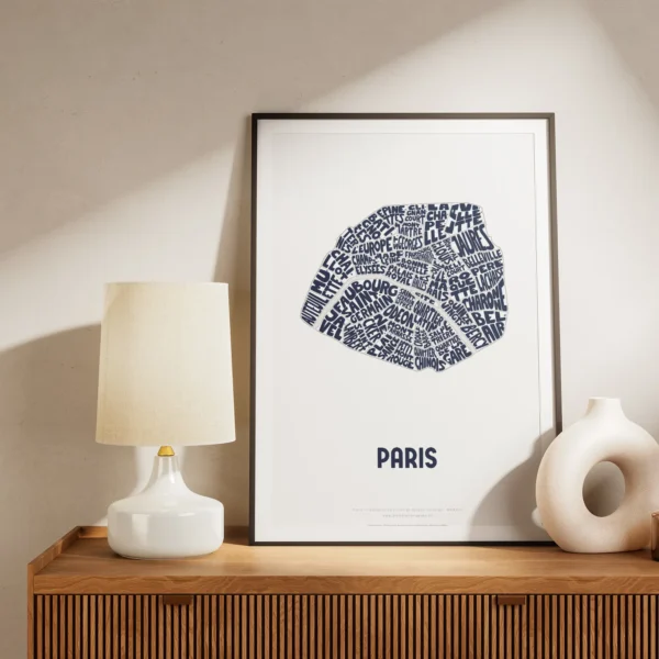 Typographic Illustration of Paris. Hand-drawn and printed on high-quality paper