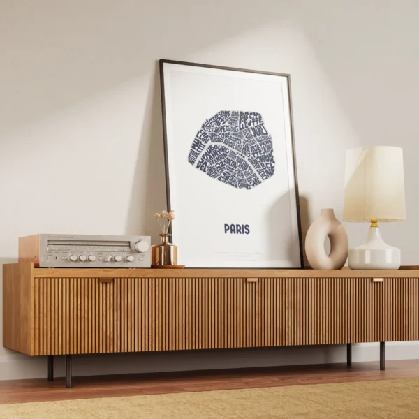 Typographic Illustration of Paris. Hand-drawn and printed on high-quality paper