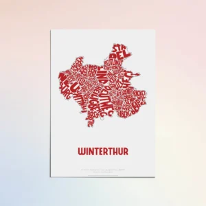 Typographic Illustration of Winterthur. Hand-drawn and printed on high-quality paper