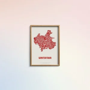 Typographic Illustration of Winterthur. Hand-drawn and printed on high-quality paper