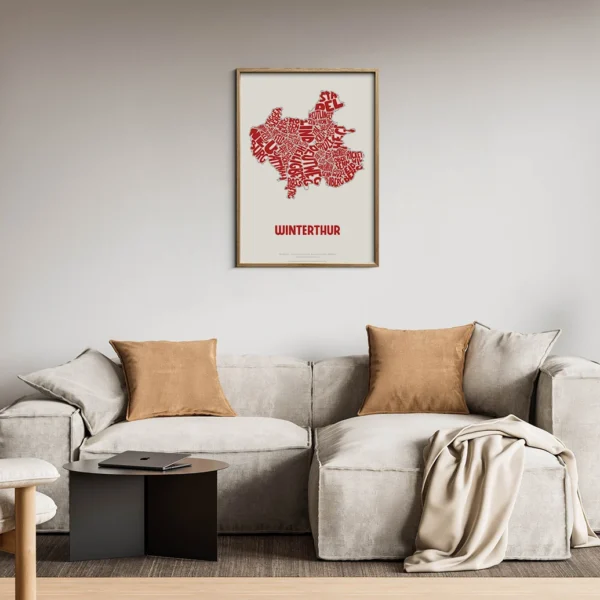 Typographic Illustration of Winterthur. Hand-drawn and printed on high-quality paper