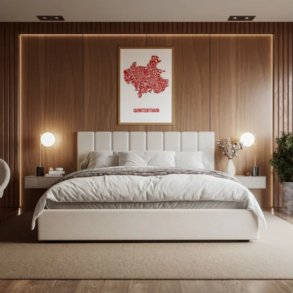 Typographic Illustration of Winterthur. Hand-drawn and printed on high-quality paper