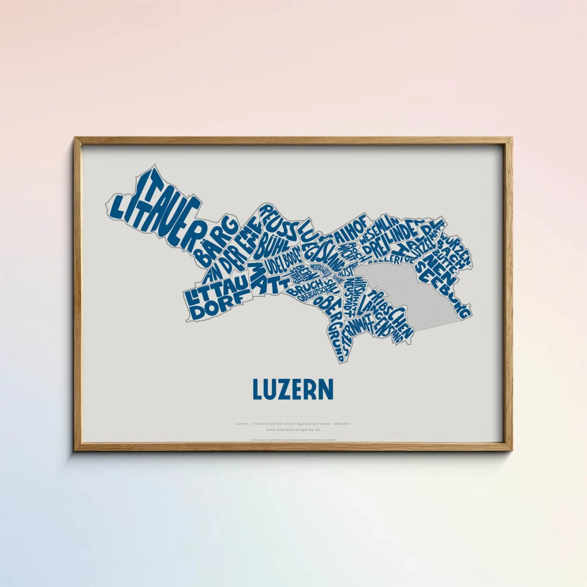 Typographic Illustration of Luzern. Hand-drawn and printed on high-quality paper