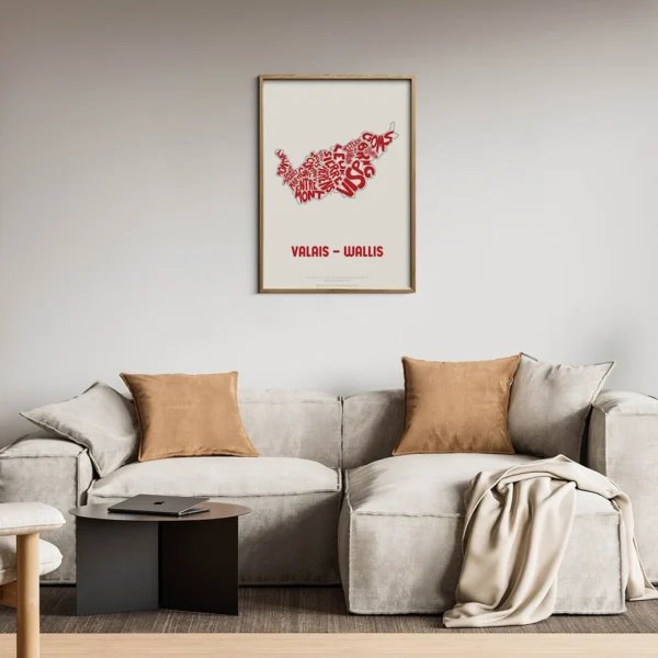 Typographic Illustration of Wallis - Valais. Handdrawn and printed in high quality paper.