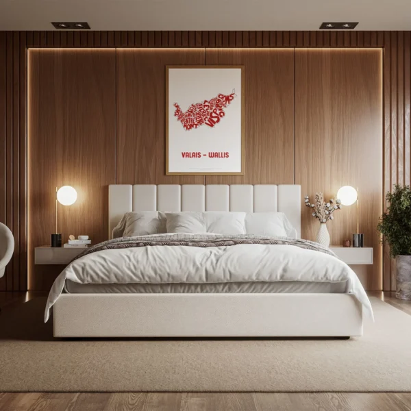 Typographic Illustration of Wallis - Valais. Handdrawn and printed in high quality paper.