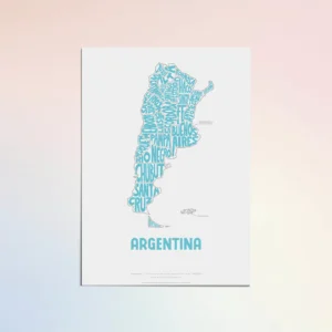 Typographic Illustration of Argentina. Hand-drawn and printed on high-quality paper