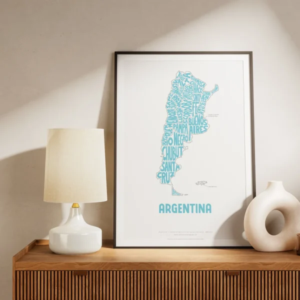 Typographic Illustration of Argentina. Hand-drawn and printed on high-quality paper