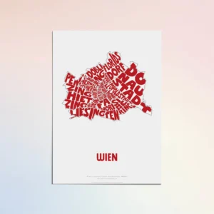 Typographic Illustration of Wien. Hand-drawn and printed on high-quality paper