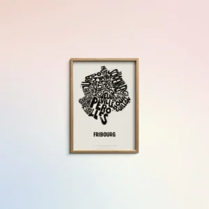 Typographic Illustration of Fribourg. Hand-drawn and printed on high-quality paper