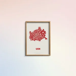 Typographic Illustration of Wien. Hand-drawn and printed on high-quality paper