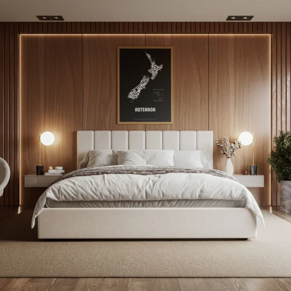 Typographic Illustration of New Zealand. Hand-drawn and printed on high-quality paper