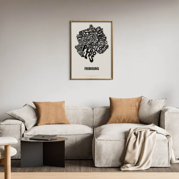 Typographic Illustration of Fribourg. Hand-drawn and printed on high-quality paper