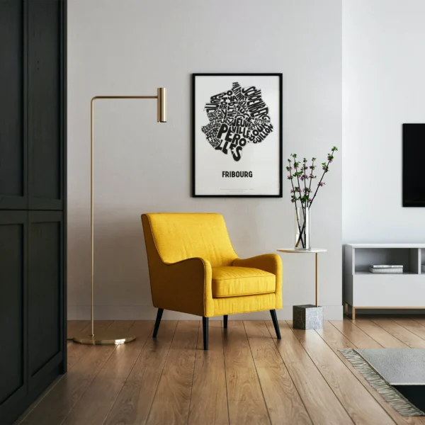 Typographic Illustration of Fribourg. Hand-drawn and printed on high-quality paper