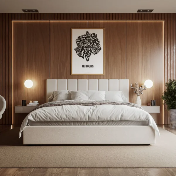 Typographic Illustration of Fribourg. Hand-drawn and printed on high-quality paper