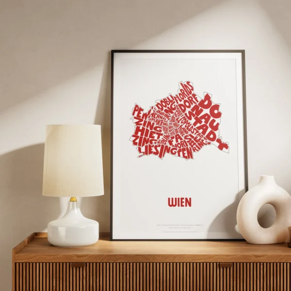 Typographic Illustration of Wien. Hand-drawn and printed on high-quality paper