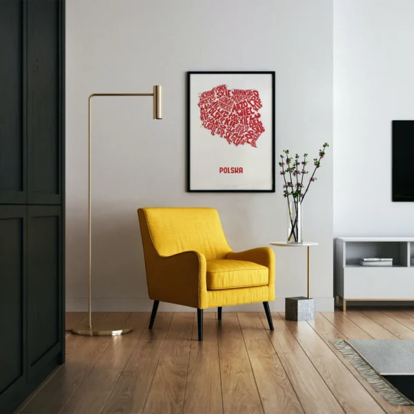 Typographic Illustration of Poland (red on white). Hand-drawn and printed on high-quality paper