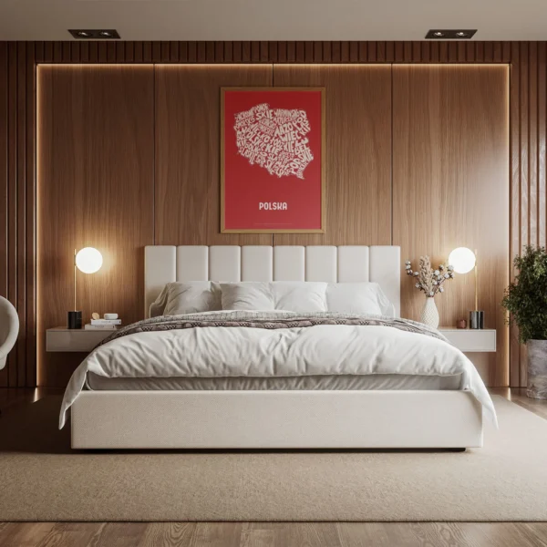 Typographic Illustration of Poland (white on red). Hand-drawn and printed on high-quality paper