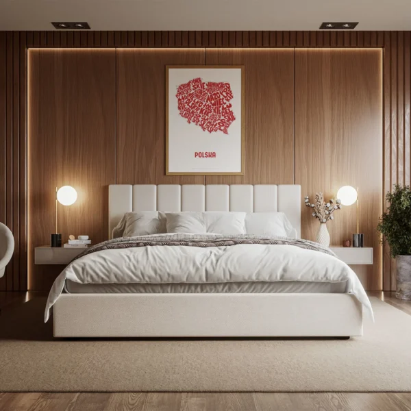 Typographic Illustration of Poland (red on white). Hand-drawn and printed on high-quality paper