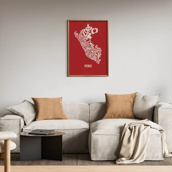 Typographic Illustration of Peru (White on Red). Hand-drawn and printed on high-quality paper
