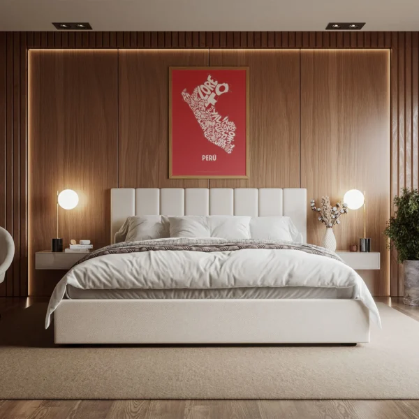 Typographic Illustration of Peru (White on Red). Hand-drawn and printed on high-quality paper