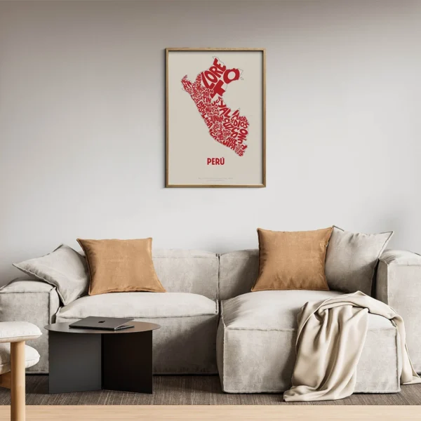 Typographic Illustration of Peru (Red on White). Hand-drawn and printed on high-quality paper
