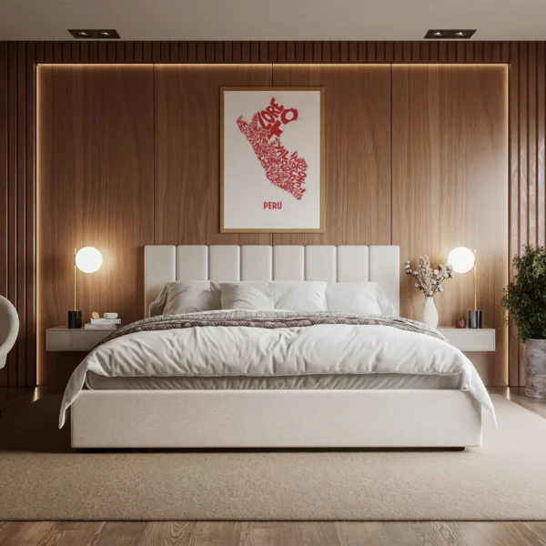 Typographic Illustration of Peru (Red on White). Hand-drawn and printed on high-quality paper