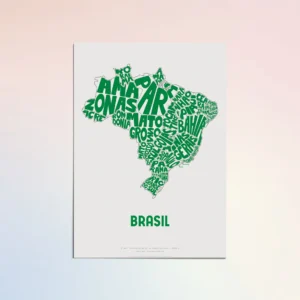 Typographic Illustration of Brazil (Green on White). Hand-drawn and printed on high-quality paper