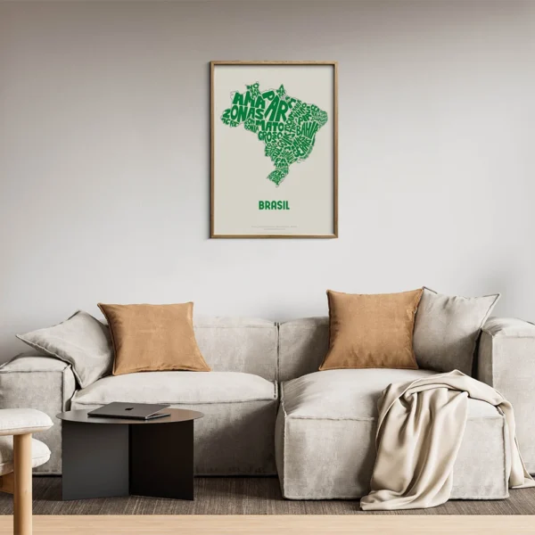 Typographic Illustration of Brazil (Green on White). Hand-drawn and printed on high-quality paper