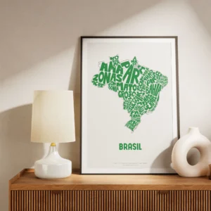 Typographic Illustration of Brazil (Green on White). Hand-drawn and printed on high-quality paper