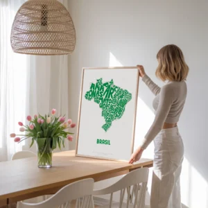 Typographic Illustration of Brazil (Green on White). Hand-drawn and printed on high-quality paper