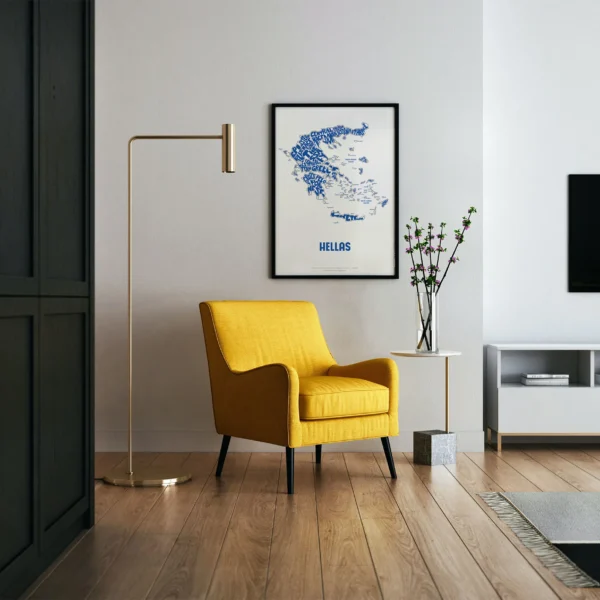 Typographic Illustration of Greece (Blue on White). Hand-drawn and printed on high-quality paper