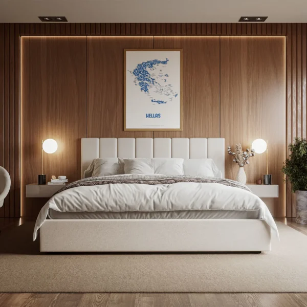 Typographic Illustration of Greece (Blue on White). Hand-drawn and printed on high-quality paper