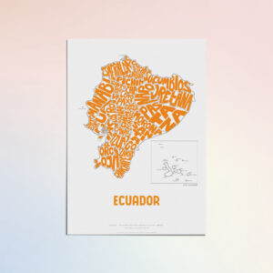 Typographic Illustration of Ecuador (Green on White). Hand-drawn and printed on high-quality paper