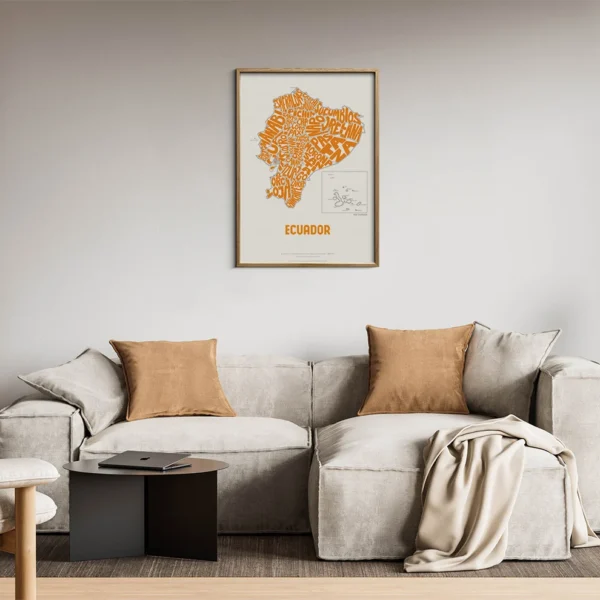 Typographic Illustration of Ecuador (Green on White). Hand-drawn and printed on high-quality paper