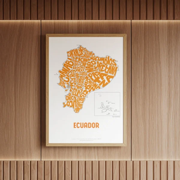 Typographic Illustration of Ecuador (Green on White). Hand-drawn and printed on high-quality paper