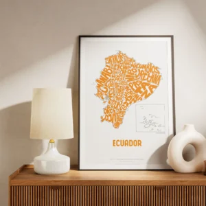 Typographic Illustration of Ecuador (Green on White). Hand-drawn and printed on high-quality paper