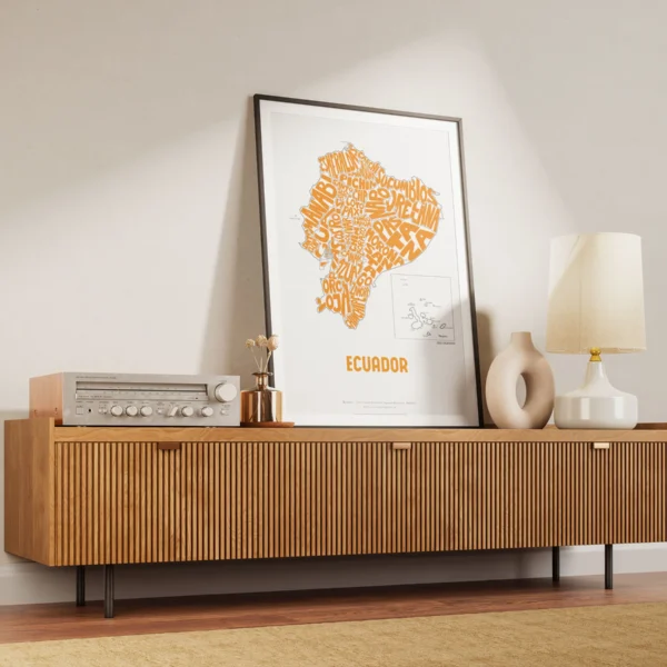 Typographic Illustration of Ecuador (Green on White). Hand-drawn and printed on high-quality paper