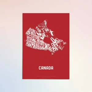 Typographic Illustration of Canada (White on Red). Hand-drawn and printed on high-quality paper