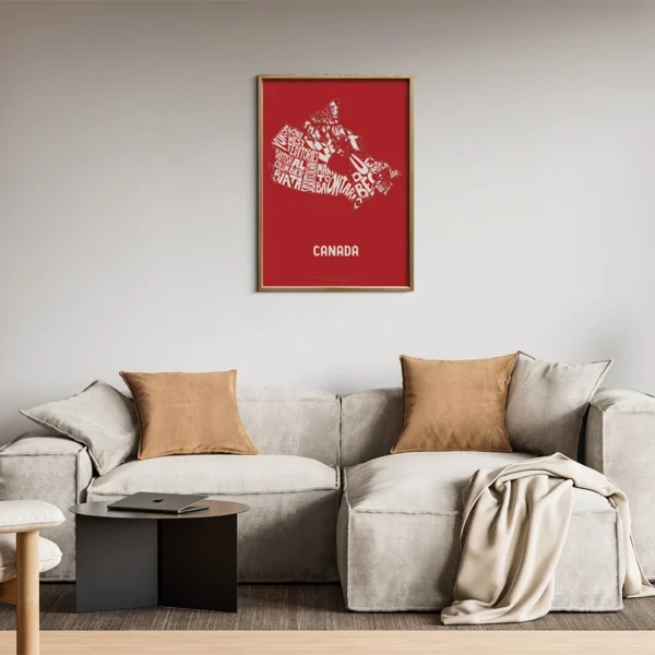 Typographic Illustration of Canada (White on Red). Hand-drawn and printed on high-quality paper