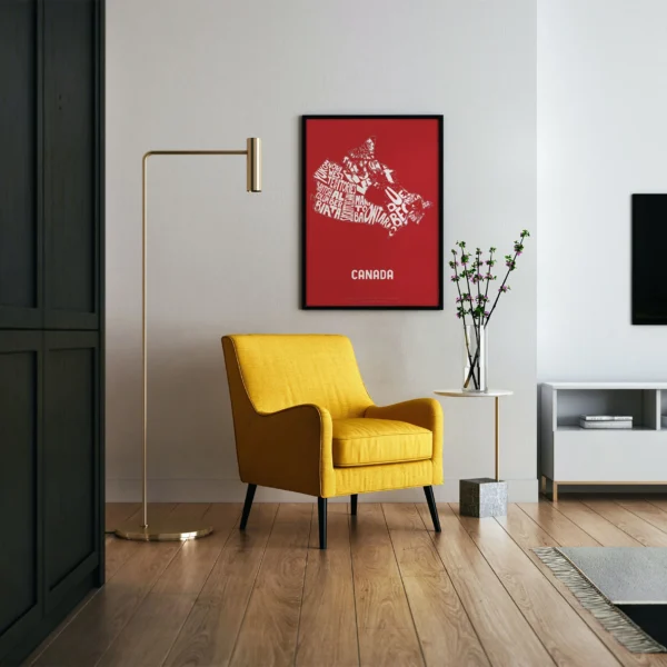 Typographic Illustration of Canada (White on Red). Hand-drawn and printed on high-quality paper