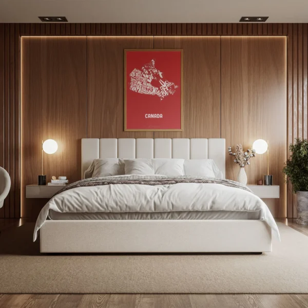 Typographic Illustration of Canada (White on Red). Hand-drawn and printed on high-quality paper