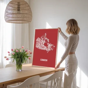 Typographic Illustration of Canada (White on Red). Hand-drawn and printed on high-quality paper