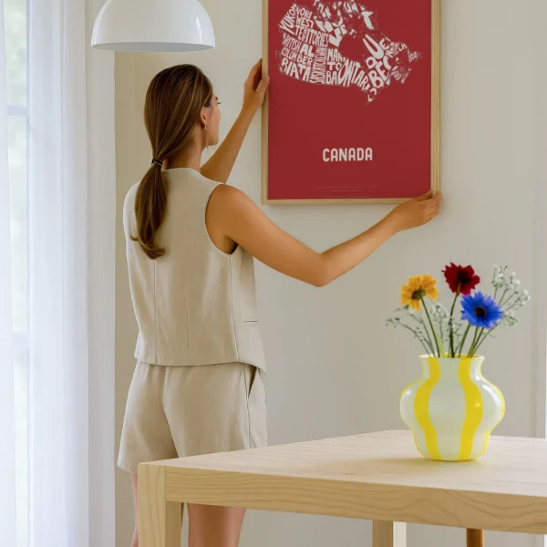 Typographic Illustration of Canada (White on Red). Hand-drawn and printed on high-quality paper