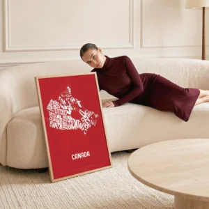 Typographic Illustration of Canada (White on Red). Hand-drawn and printed on high-quality paper