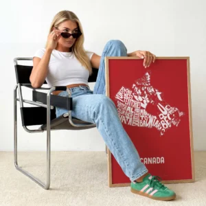 Typographic Illustration of Canada (White on Red). Hand-drawn and printed on high-quality paper
